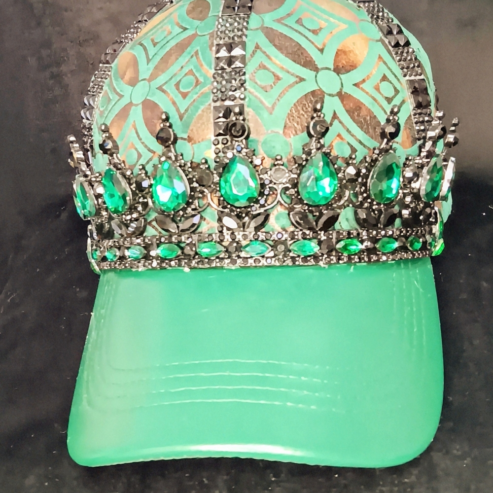 Green Embellished Crown Cap